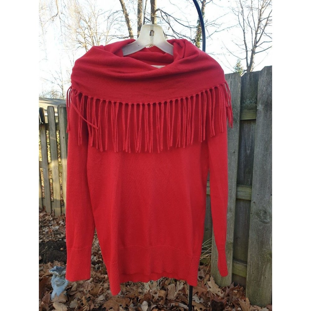 MICHAEL Michael Kors Fringe Cowl Neck Tunic Sweater XS Red